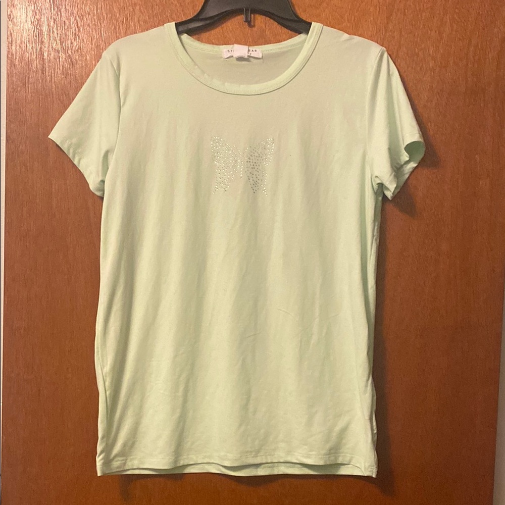 Junior Mint Green T-Shirt with Butterfly Design